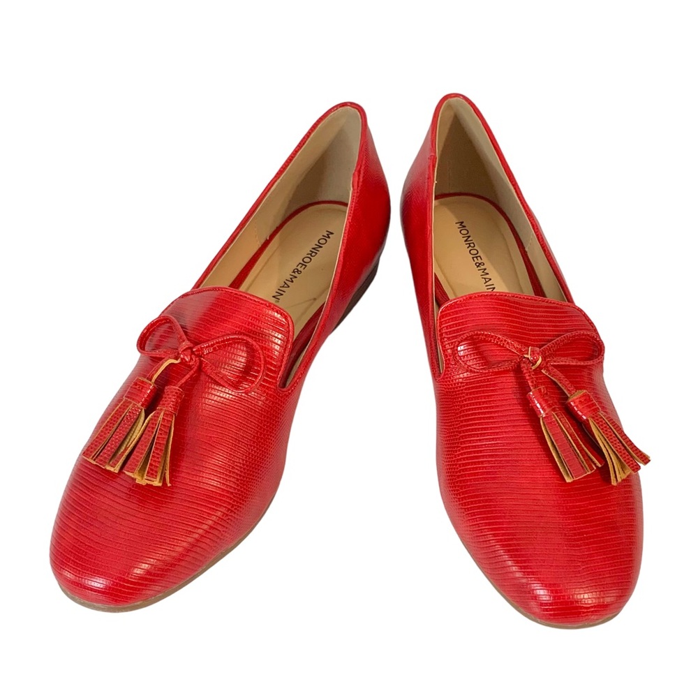 MONROE & MAIN Tonal Red Reptile Print Tassel Loafers Sz Sz 41/10 - Picture 2 of 11